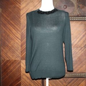 Dark Green Beaded Neckline Ann Taylor